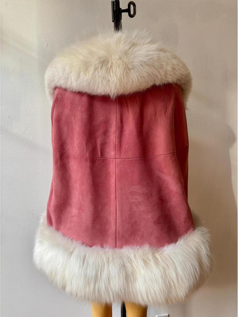 Vintage 1960s Pink Suede Fox Fur Collar Cape Coat Skirt Suit Ensemble - Picture 5 of 9